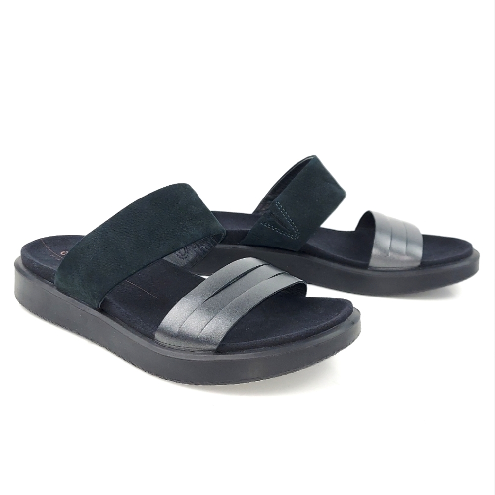 Ecco Flowt Black Flat Slides Sandals Size 7